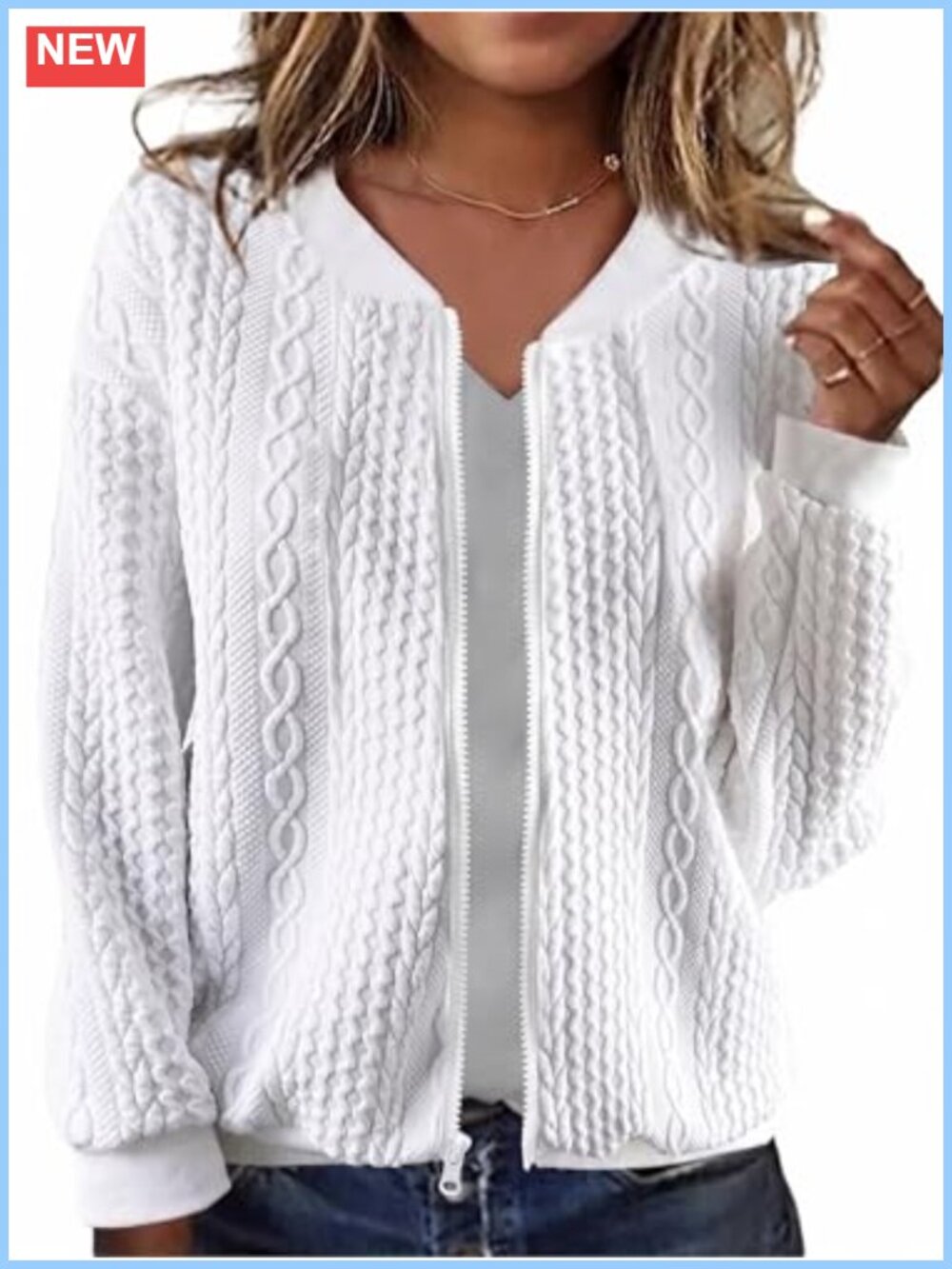 Women's Zip Up Cardigan Sweater Cable Knit Hoodie Long Sleeve Casual Coat